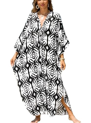 Kaftan Dresses for Women Plus Size V-Neck Moo Moos Batwing Kaftan Beach Dress Bathing Suit Cover-Up Loungewear