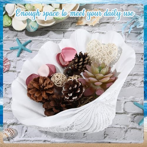 Reallnaive 1 Pack 10 Inch Seashell Decorative Bowl Large Resin Clam Shell Conch Shape Bowl Coastal Beach Themed Table Decor Accents Entryway Table Decor for Living Room Coffee Bedroom Gift(White)