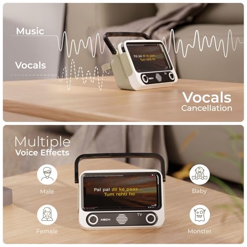 XECH Karaoke Speaker with Mic Mini TV Bluetooth Speaker Wireless Dual Mic Vocal Cancellation Magic Ai Voice Changer Rechargeable Retro Radio Birthday Party Gift for Boys Girls Friends (KTV) 3 51tgPKGb4EL