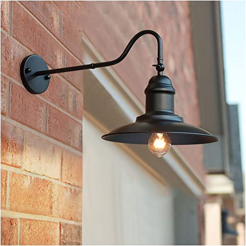 Lámpara de Pared Exterior Cuello de Cisne E27, Retro Industrial Aplique de Pared en Metal Casquillo E27 Luz de Pared Exterior Impermeable para Entrada Porche Garaje Jardín,Negro