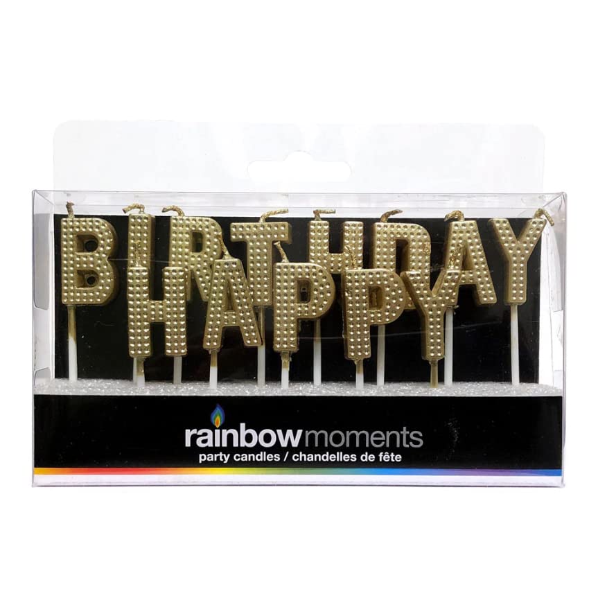 Rainbow MomentsHappy Birthday Gold Marquee Candles, Pack of 13 Letters