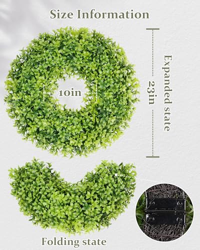 Image of DDHS 23 inch Boxwood Wreaths Front Door, Artificial Spring Summer Wreath with Sash and Foldable, Green Year Round Indoor Outdoor for Farmhouse Fireplaces and Porches DIY St Patricks Day Decorations