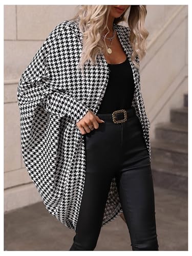 Image of SOLY HUX Women's Cardigan Houndstooth Open Front Long Sleeve Casual Fall Long Cardigans Black and White Houndstooth Small