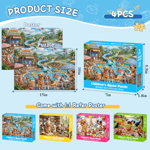 4 Packs de Rompecabezas de 100 Piezas para Niños de 4-6, 6-8 y 8-10 Años, Temas Perros, Parque Acuático, Fiesta de Pizza, Picnic de Cachorros y Fiesta de Postres miniatura 5