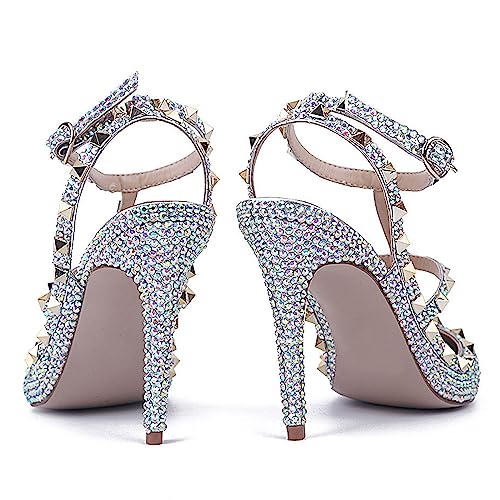 Escarpins pour femmes pointus avec strass rivet et talons aiguilles slingback - 6