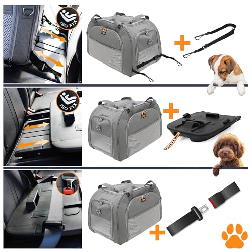MY DUQUE CAR-GO 2-in-1-Set – ISOFIX-Basis mit multifunktionaler Transportbox für Haustiere. Einfache Installation im Auto, Zugang von Oben, vorne und hinten, erweiterbar, ideal für Lange Reisen.