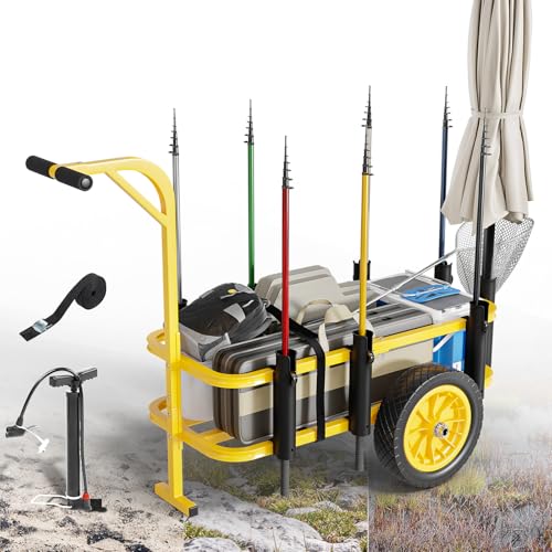 Bonnlo Beach Fishing Cart, Beach Wagon Trolley with 12' Big No-Flat Airless Tires, Foldable Beach...