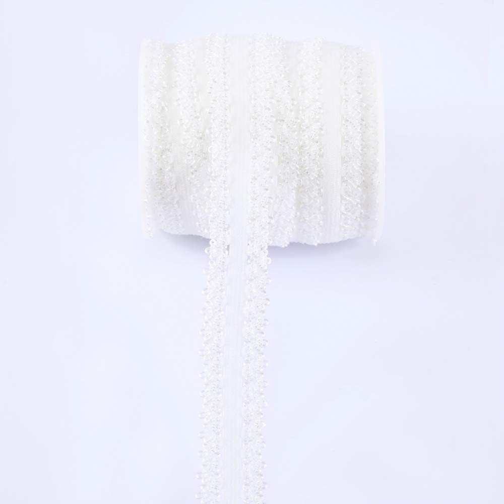 Un rollo de 16 yardas de encaje elástico con borde de picot de 3/4 pulgadas, bordes volantes, cinta elástica, encaje para diademas (blanco)