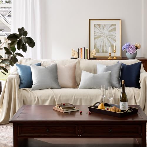 Image of GIGIZAZA Decorative Throw Pillow Covers 16x16,Grey Square Couch Pillow Covers,Velvet Sofa Boho Cushion Pillows