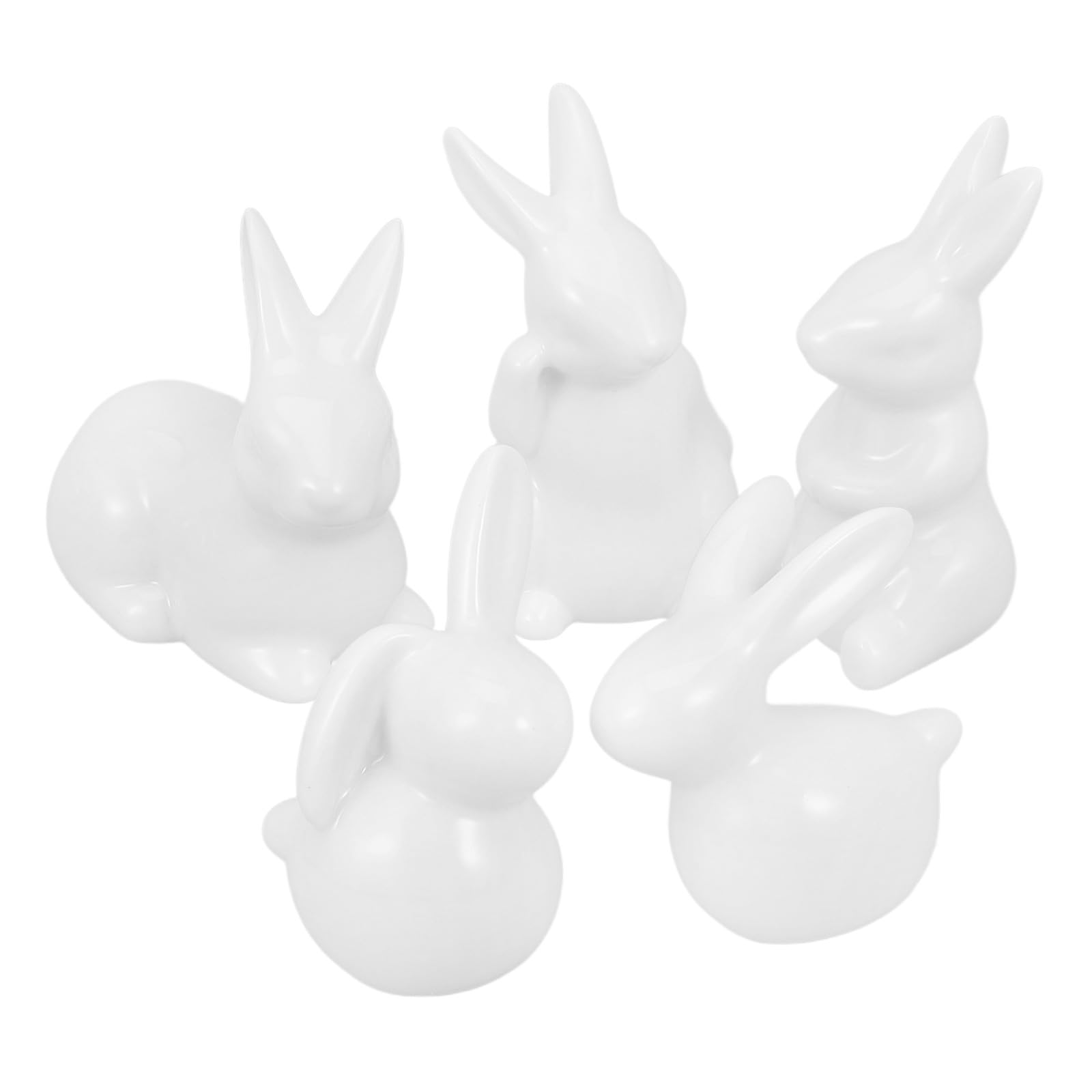 PACKOVE 5pezzi Statuine Coniglietti in Ceramica Bianca Decorazioni Artistiche da Tavolo per Casa e Ufficio Ornamenti Delicati Pasquali e Regali Originali