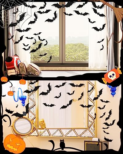 Image of 28 Pcs 3D Halloween Decorations Bats Decor,5 Sizes Bats Wall Decor Indoor | Scary Bat Stickers, Halloween Decorations for Bedroom Bathroom, Door Wall Party Decorations