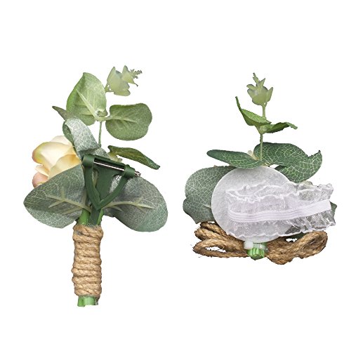 Abbie Home 5pcs Wedding Bouquet Kit - Artificial Roses Peony Lily Bridal Flowers Wrist Corsage Boutonnier Set - Thumbnail 7