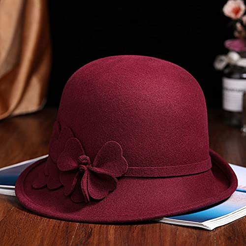 Yzyff Women Winter Hats Elegant Ladies Fedoras Retro Collapsible Soft Knit Wool Cloche Hat Bucket Flower (Color : A) #TOP25