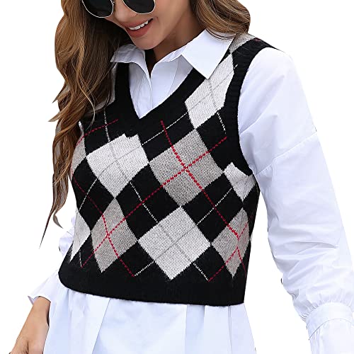 Women's Fashion Cropped Sweater Vest College Style Sleeveless Vest