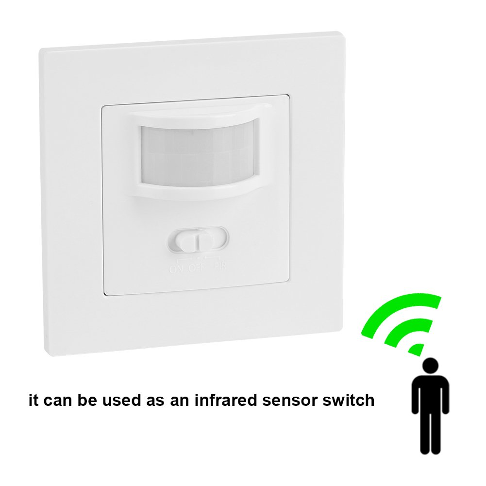 Capteur D'occupation PIR Motion Light Switch, AC 110V-240V PIR Sensor Light Switch Indoor, Wall Flush Mounted on Off Switch