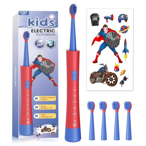 Spazzolini elettrici in offerta JTF Spazzolino Elettrico Bambini 3-12 Anni con 4 Testine, Timer,...