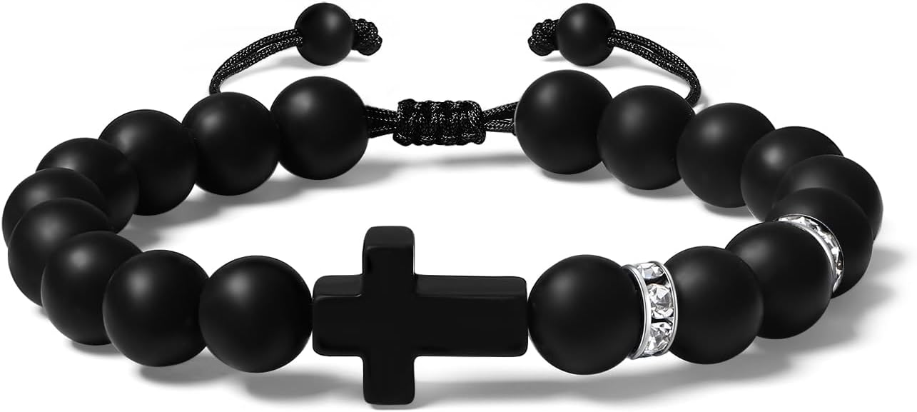Adjustable Silicone Cross Bracelet for Men Women, Waterproof Rubber Cross Beaded Couples Bracelets Set, Faith Religious Christian Catholic Jewelry Gifts