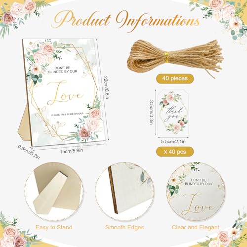 40 Sets Wedding Favors for Guests Bulk Party Sunglasses Reception Gifts Gold Wooden Love Sign Black Mr Mrs Glasses3