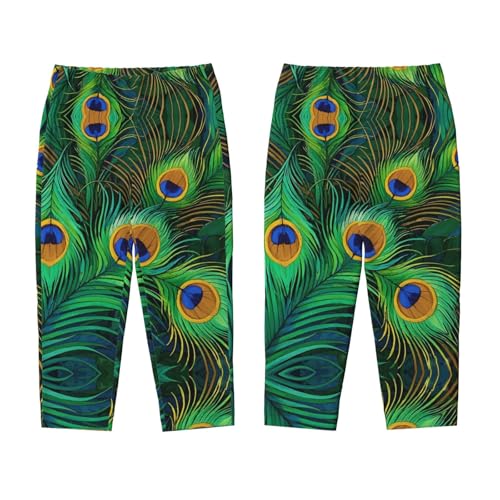 Pajama Pants Pajama Bottoms with Elastic Waistband Sleepwear Lounge PantsPeacock Feather3