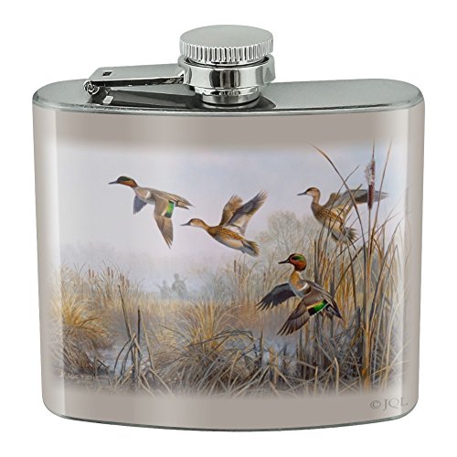 Green-Winged Teal Ducks Taking Flight Hunters Hunting Stainless Steel 5oz Hip Drink Kidney Flask