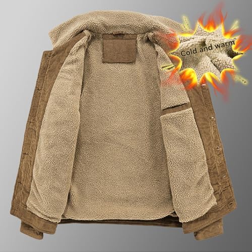 Men's Vintage Fleece Sherpa Lined Corduroy Denim Trucker Jackets Thickened Lapel Button Down Winter Coats with Pockets3