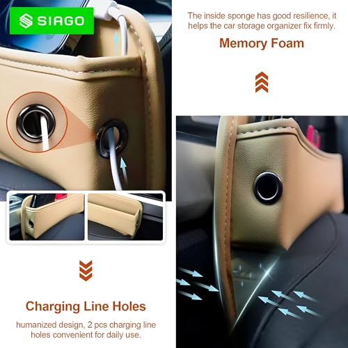 Image of SIAGO Car Seat Gap Filler Organizer | Premium PU Leather Storage Box for Phone | Car Accessories for Keys, Cards & Coins | Universal Fit for Cars, SUVs & Trucks (Beige) (SIA133)