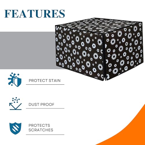 Image of PVC Microwave Oven Cover for Panasonic 27L N-CT645BFDG | Full Closure Zip | Waterproof & Dustproof | Attractive Digital Print | 51.3 x 30.6 x 47.1 cm | Black Floral Design