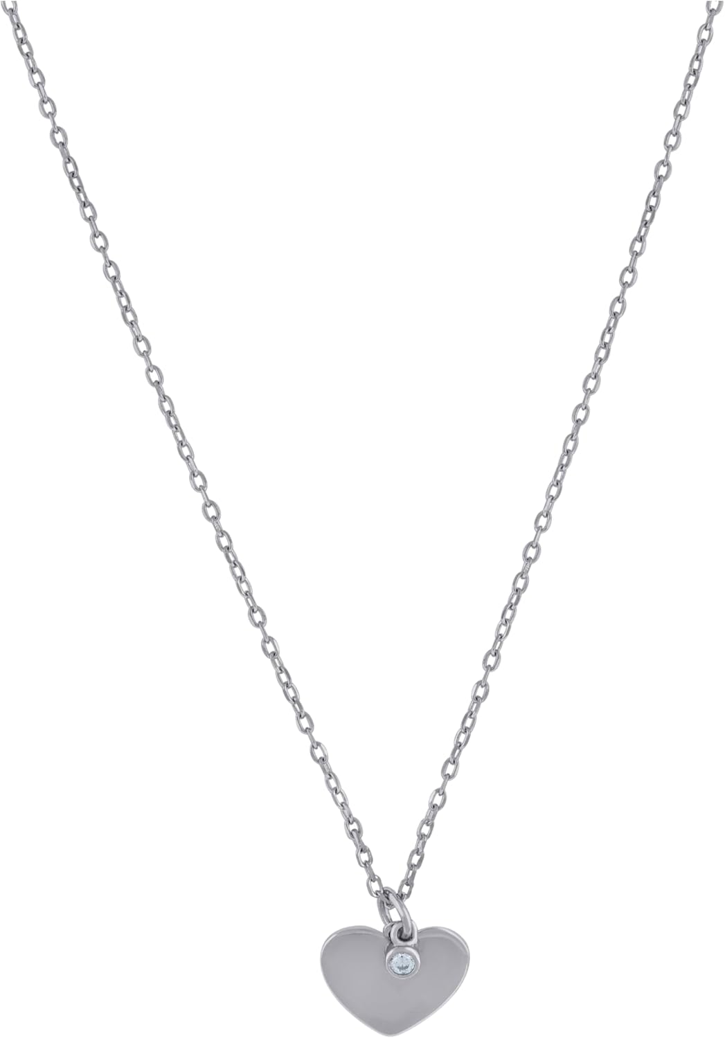 Jewels By Lux Sterling Silver Womens Cubic-Zirconia Heart Rolo Link Necklace