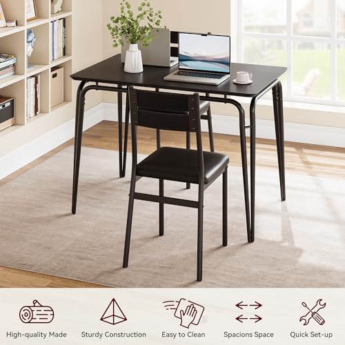 GAOMON 5-Piece Dining Table Set, Sturdy Wooden Square Table and Chair Breakfast Table Set for 4 Person,for Home or Commercial Dining Room,Black