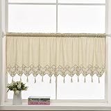 ZHH Retro Tassels Valance Cotton Linen Kitchen Short Curtain Handmade Crochet Lace Tassel Window Val