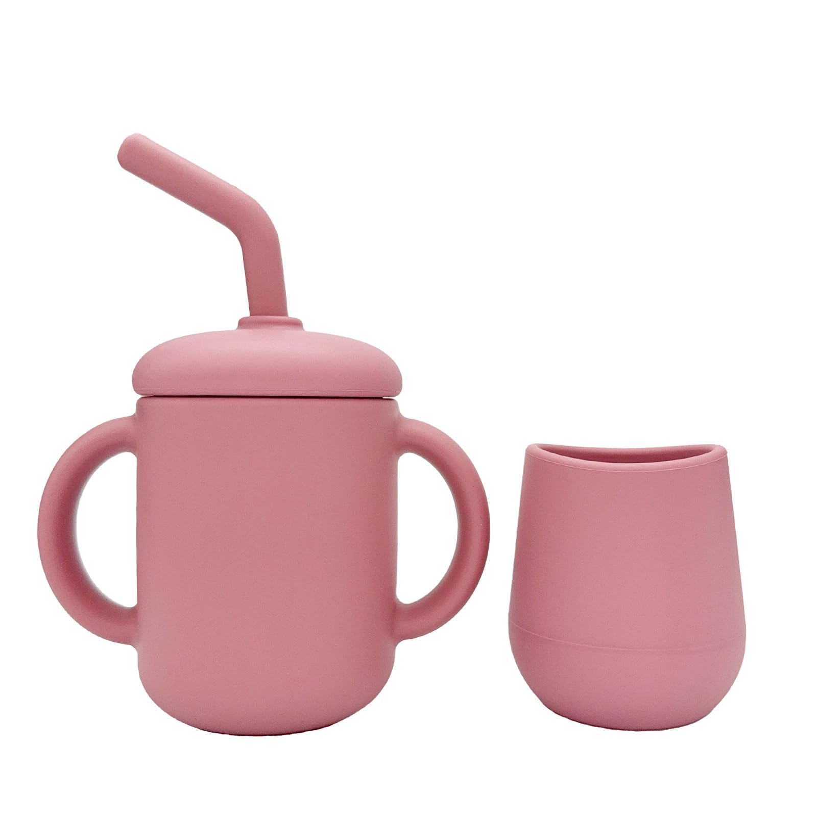 Silicone Training Cups - Drinking Training Straw Cup & Open Weaning Cup for Babies 6-12+ Months, Food-Grade BPA-Free Baby Led Weaning Drinking Set(Rose) (Rose)