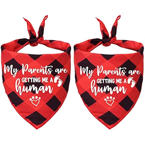 My Parents are Getting Me a Human, Plaid Dog Bandana, Pregnancy Announcement Dog Bandana, Pet Accessories for Dog Lovers, Funny Cute Red Plaid Pet Dog Bandana, Pack of 2 Cover