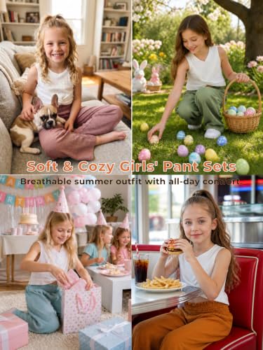 Image of Girls' Clothing Sets Sleeveless Bow Crop Top Wide Leg Linen Pants 2026 Summer Outfits Cute Kids Clothes