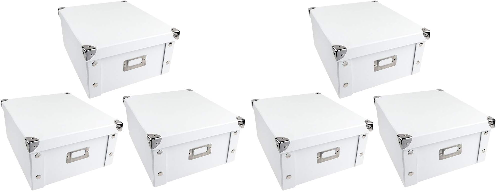 ideen mit herz 3 Boîtes de rangement pliables | avec couvercle | en carton et métal | blanc | 31 x 26 x 14 cm (Lot de 2)