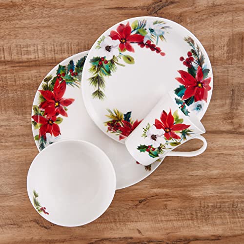 Mikasa 5287836 Hope Joy Holiday Poinsettia Bone China Lightweight Chip Resistant 16 Piece Dinnerware Set thumb #4