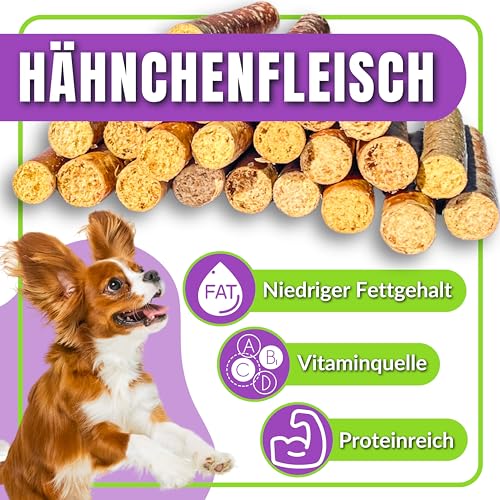 Naturbiss Hundezigarren aus HÄHNCHEN - 20 Stück (12 cm) - Barf Leckerlis Hypoallergen & Getreidefrei Zigarre - Monoprotein, 98% Muskelfleisch Rollen - Hähnchenfleisch Trockenbarf für Hunde