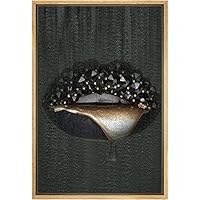 SIGNWIN Framed Canvas Print Wall Art Black and Gold Diamond Sparkled Jeweled Lips People Texture Photography Realism Glam Closeup Colorful for Living Room, Bedroom, Office - 16