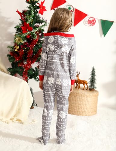 Image of Veseacky Family Christmas Pajamas Matching Sets Adult Onesie Zipper Hooded Footed One-Piece Pjs Jumpsuits