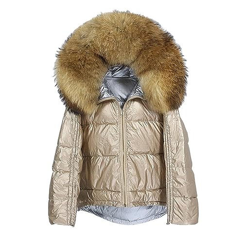 OFTBUY Chaqueta de invierno para mujer, abrigo de piel auténtica, cuello de piel de zorro Natural, abrigo corto suelto de plumón, pato blanco plateado, ropa en ambos lados