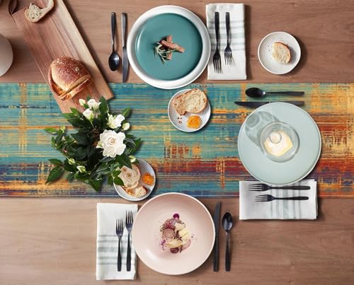 Emvency Blue and Orange Table Runner, Vintage Abstract Messy Rust Painting Dining Decor for Kitchen Coffee Table Family Dinners Holiday Parties Wedding Events Decor(13x90 inch) by Emvency - Image 4