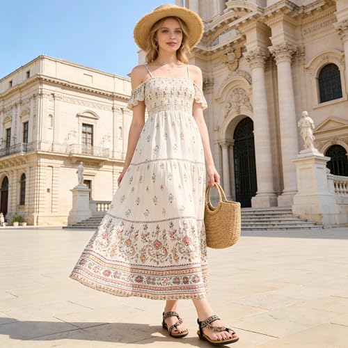 Image of Ablanczoom Flat Sandals for Women Summer: Casual Boho Beaded Toe Ring Dress Shoes - Comfortable Vacation Daily Walking Shoes