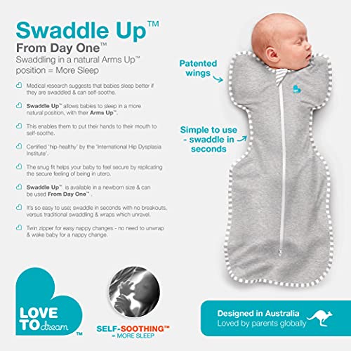 Image of Love To Dream Swaddle UP, Baby Sleep Sack, Twin Zipper For Easy Diaper Changes, Arms UP Position, Hip-Healthy, Lightweight & Breathable, Sleeping Bag, Moderates Ideal Temps, 1-3 M, Olive Stars & Moon
