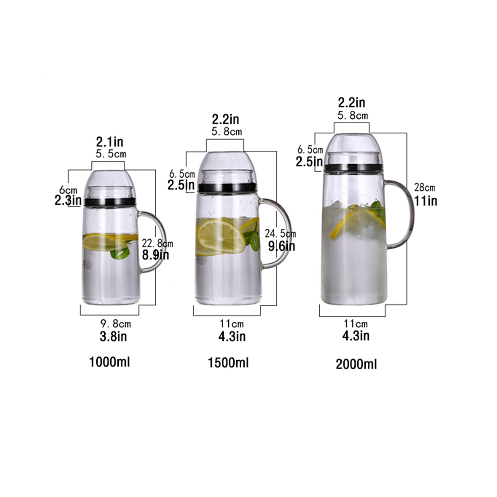 Jarra Agua Fria Jarra de vidrio de gran capacidad con mango y tapa de la jarra a prueba de polvo sellada con anillo de sellado de silicona para leche, jugo, bebidas caseras Jarra Agua Detox Frutas