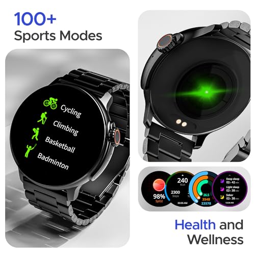 Image of boAt Lunar Tigon Smart Watch w / 1.45 inch (3.6 cm) AMOLED Display, Advanced BT Calling,Always on Display, Functional Crown,Premium Design & Ocean Ridge Strap,IP67,HR & SpO2 Monitoring(Steel Black)