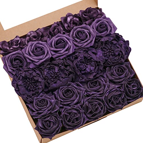Lings moment Artificial Flowers Fake Roses Faux Peony Foam Gardenia Purple