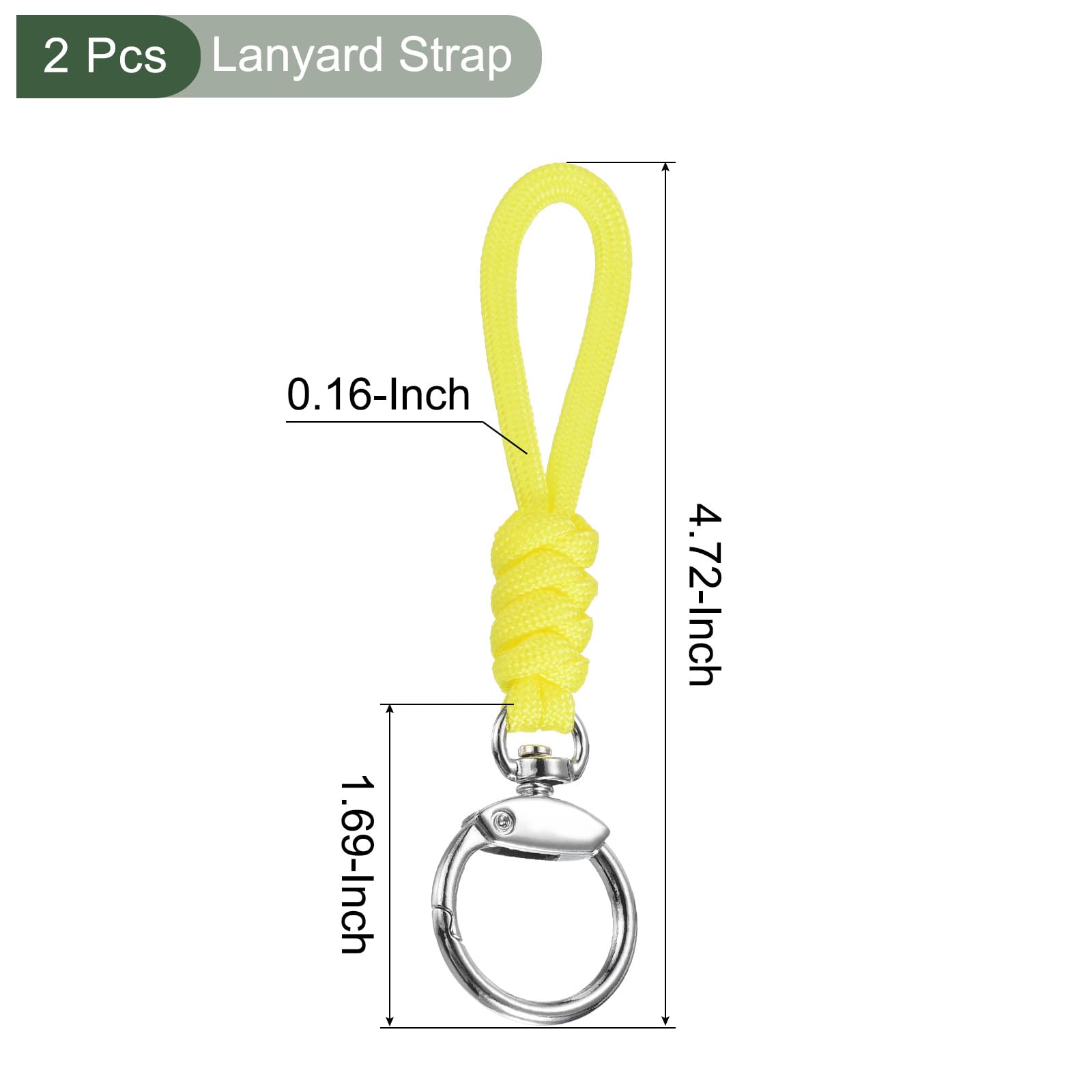 YOKIVE 2 Pcs Paracord Lanyard with Clasps, Wrist Keychain Cord Metal Hooks Straps, Yellow, 5 Inch - Image 2