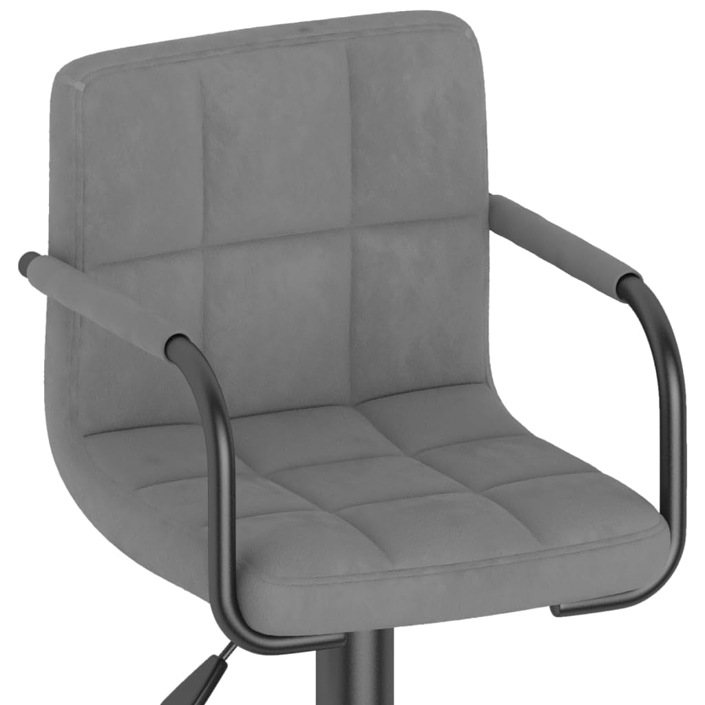 Taburete de bar de terciopelo gris claro con elevador de gas, altura regulable 48 x 47 x 90 hasta 111 cm, giratorio 360 grados, reposapiés, estructura de acero negro, hasta 110 kg