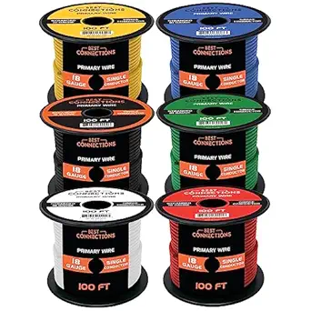 18 Gauge 100 Feet Automotive Primary Remote Power Ground Hook Up Wire 6 colors