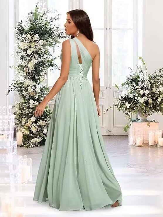 Stylefun Women's One Shoulder A Line Bridesmaid Dresses Long Chiffon Pleated Formal Evening Party Gowns CYM3132
