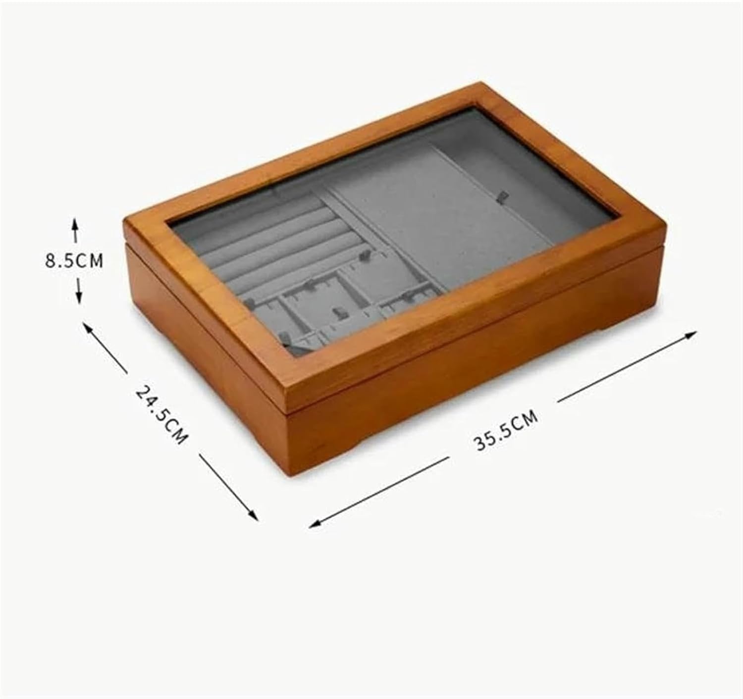Pudełko na biżuterię, Solid Wood Jewelry Storage Box Necklace Hook Microfiber Lining Organizer - Multicolor(Dark Gray)